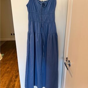 Blue Tiered Maxi Dress with Front Tie